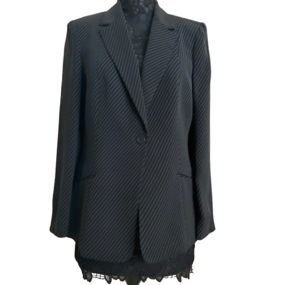 Nordstrom Black White Pinstripe Tailored Padded Shoulder Oversized Blazer 10